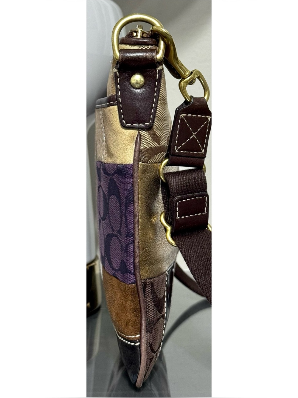 COACH Patchwork‎ Swingpack Crossbody Leopard Haircalf Metallic - Picture 4 of 9